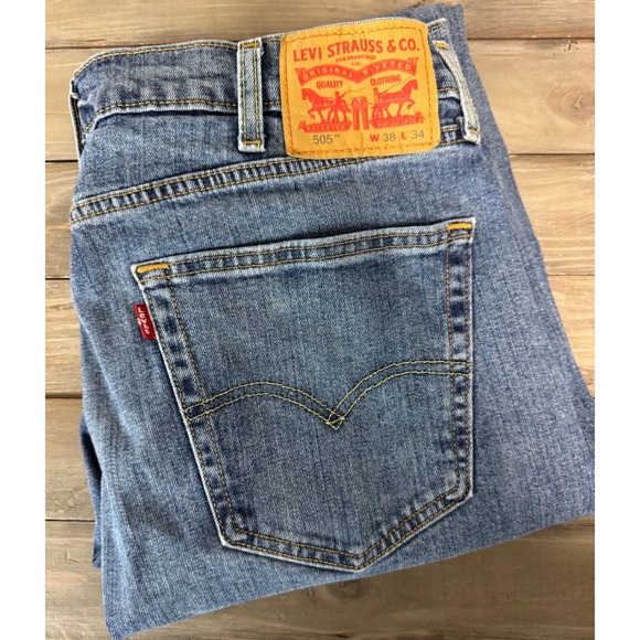 Levi Strauss 505 Mens Jeans 36 x 33 Medium Wash Straight Leg Denim Pants‎ - Picture 7 of 9